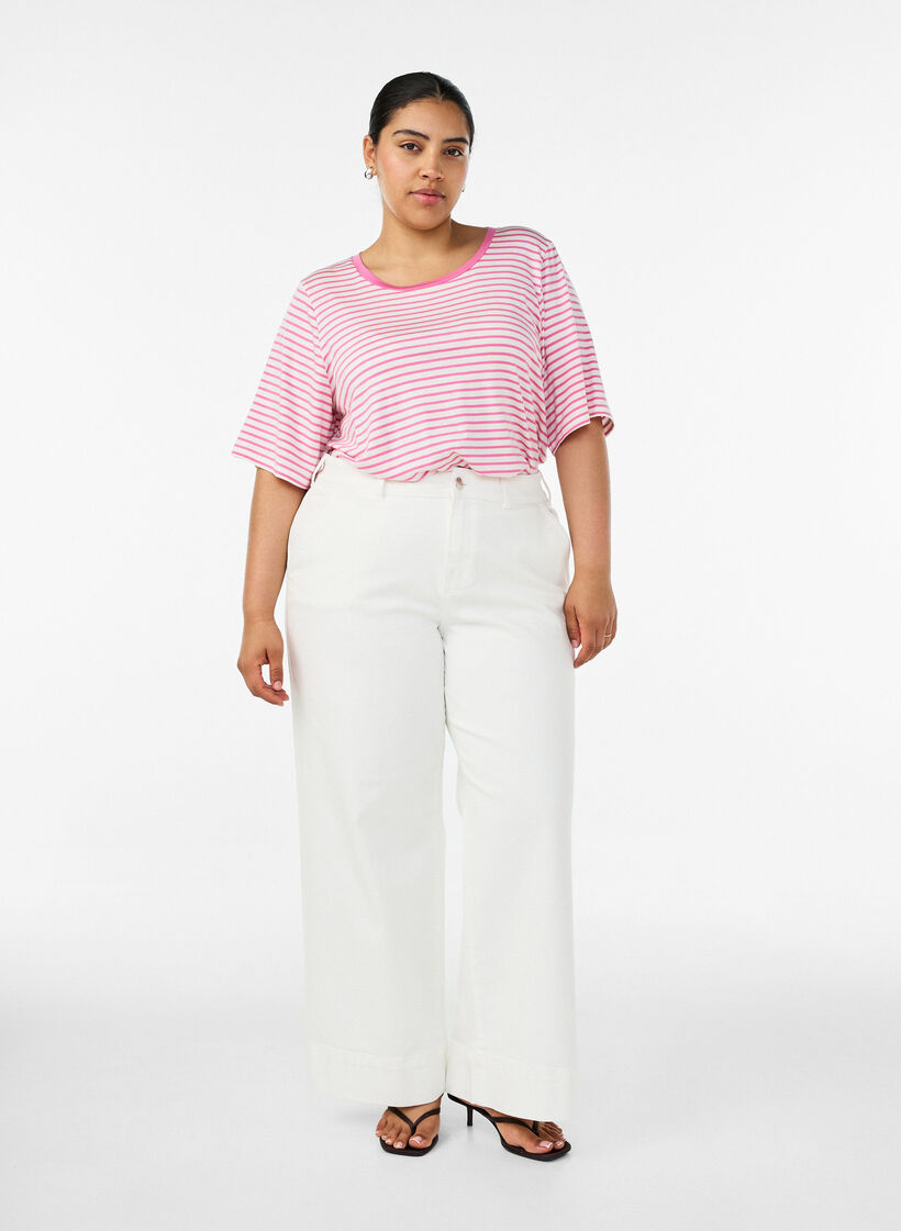 T-skjorte med TENCEL&trade; Lyocell og striper, Rosa, Model image number 1