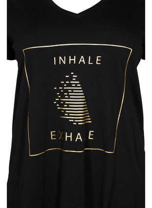 T-skjorte for trening, i bomull med trykk, Black w. inhale logo, Packshot image number 2
