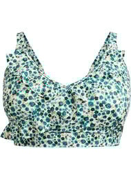 Blomstrete bikinioverdel med volangdetaljer, Grønn