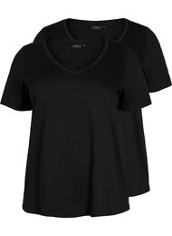 T-skjorte med V-hals, 2 stk, Black / Black