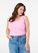 Ensfarget basic topp i bomull, Rosa, Model image number 0