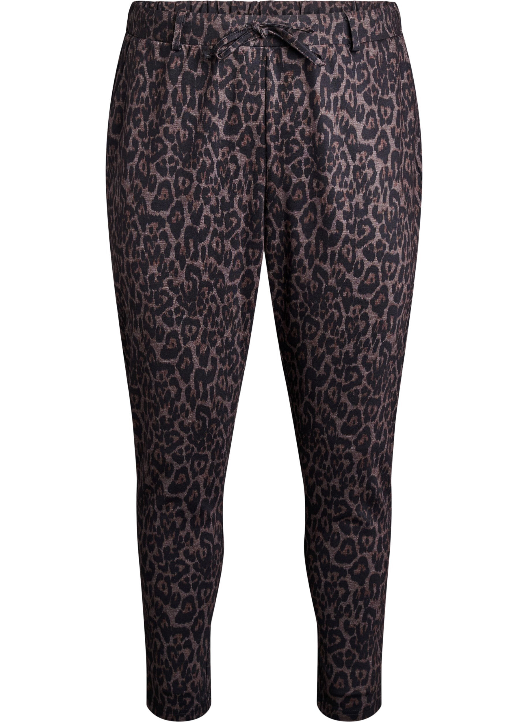Zizzi Cropped bukser med leopardm&oslash;nster, Brun, Packshot image number 0
