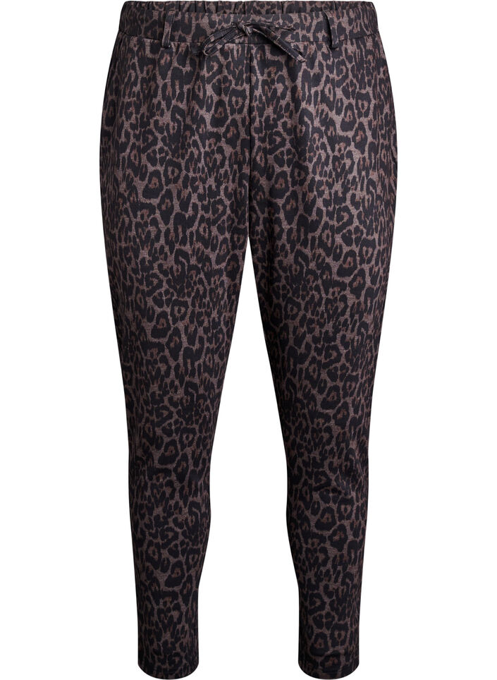 Cropped bukser med leopardmønster, Brun, Packshot image number 0
