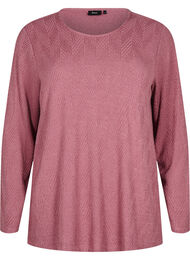 Mønstret bluse med lange ermer, Rose Brown Mélange