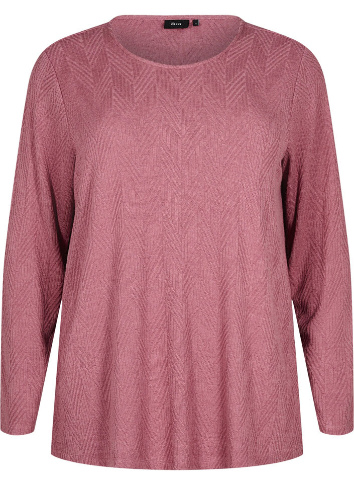 Mønstret bluse med lange ermer, Brun, Packshot image number 0