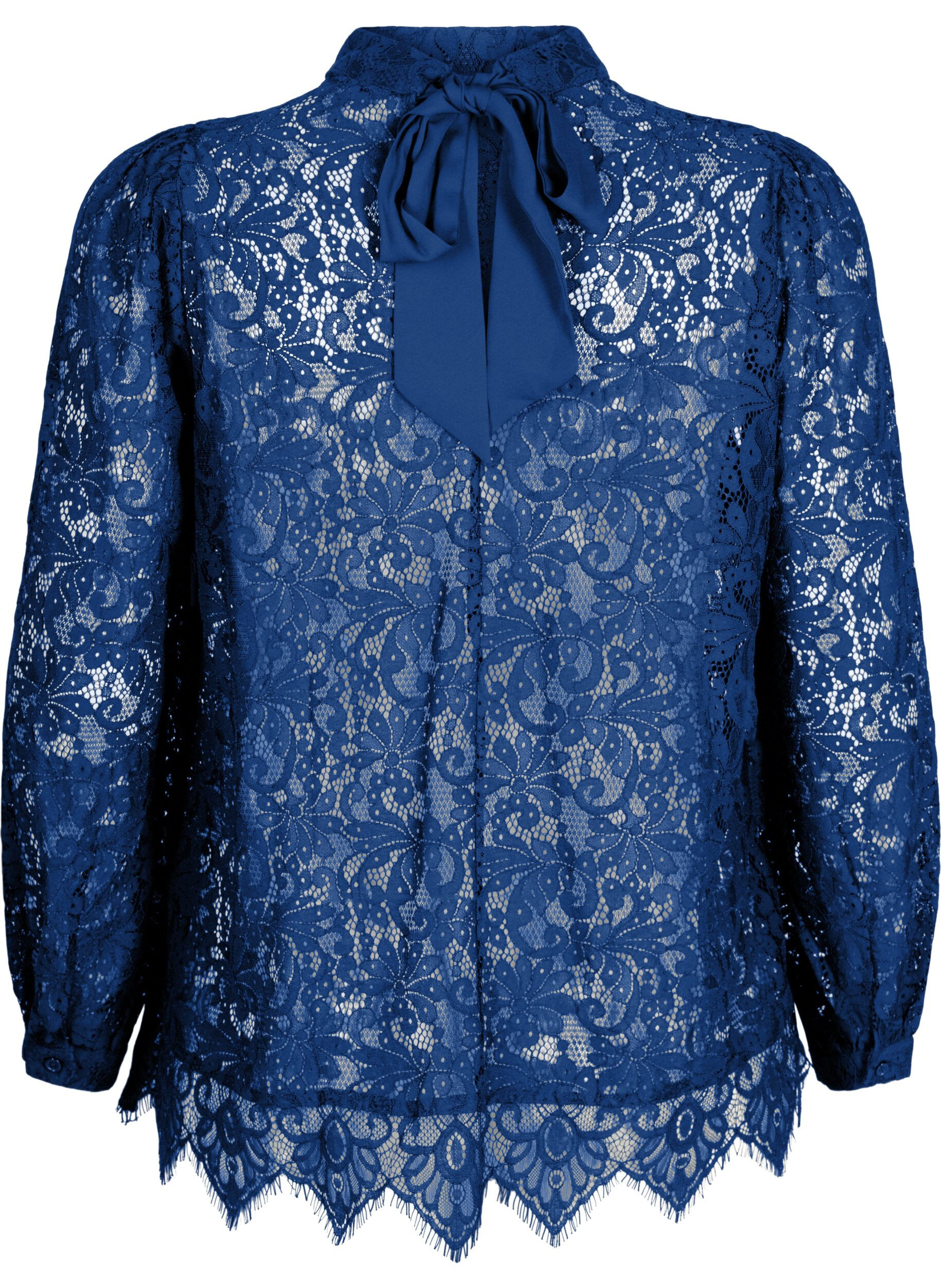 Zizzi Blondebluse med sl&oslash;yfe, Estate Blue, Packshot image number 1