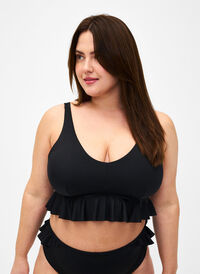 Bikinioverdel med avtagbare pads og volangkant, Black, Model