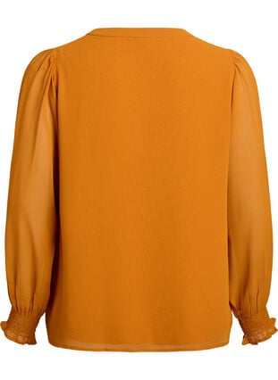 Zizzi Bluse med gjennomsiktige ermer og smockdetaljer, Pumpkin Spice, Packshot image number 1