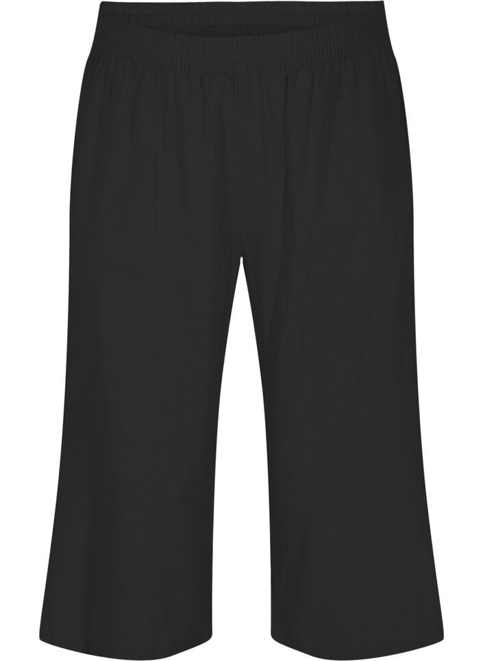 7/8-bukser i bomullsmiks med lin, Black, Packshot image number 0