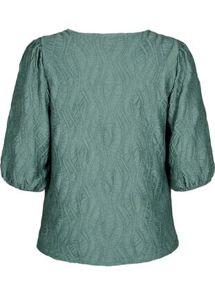 Zizzi Bluse med tekstur og 3/4-ermer, Grønn, Packshot image number 1