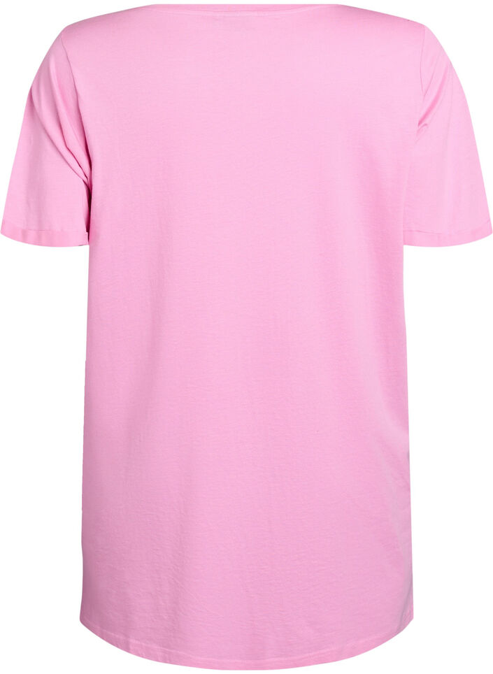 Ensfarget oversized t-skjorte med V-hals, Rosa, Packshot image number 1