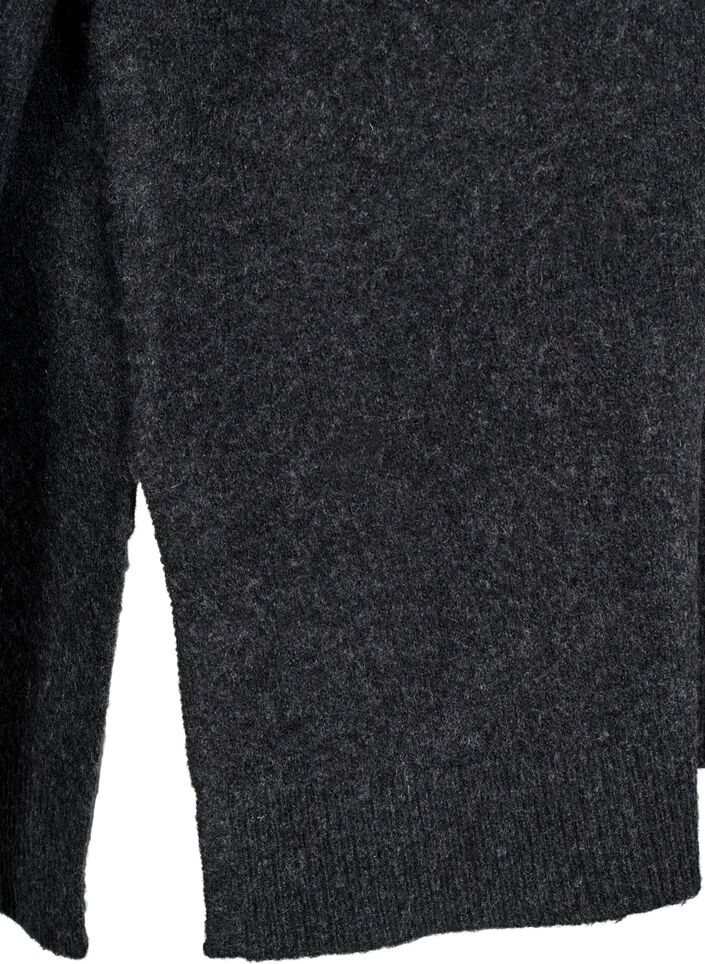 Strikket topp med ull og splitter, Dark Grey Melange, Packshot image number 3
