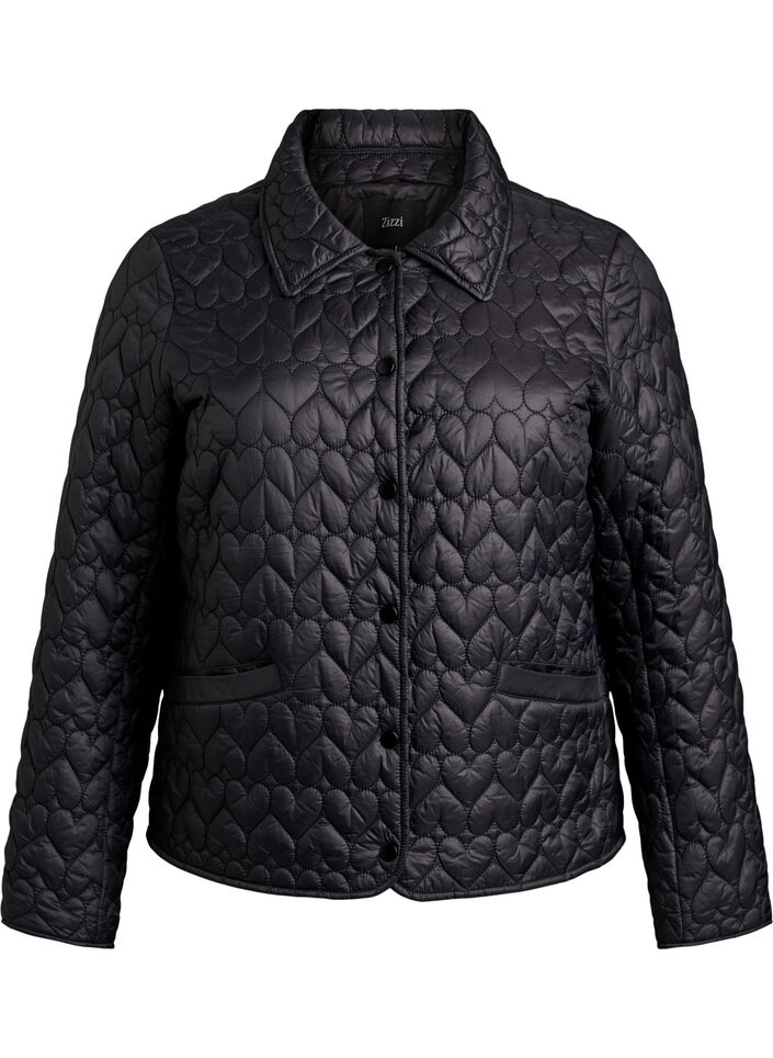 Lett polstret jakke med dekorativ quilting, Svart, Packshot image number 0