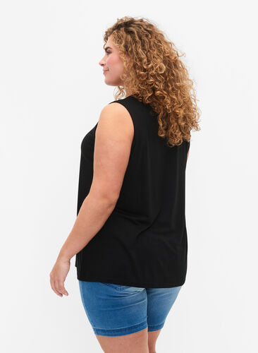 Ermeløs topp med blonder, Black, Model image number 1