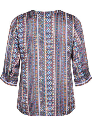 Bluse med mønster og 3/4-ermer, Brown Blue Ethnic, Packshot image number 1
