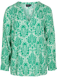 Mønstrete bluse i viskose med smock