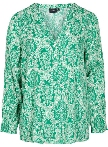 Mønstrete bluse i viskose med smock, Jolly Green Oriental, Packshot image number 0