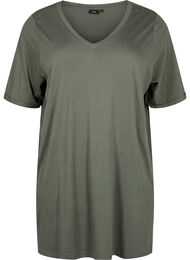 Ensfarget oversized t-skjorte med V-hals, Thyme