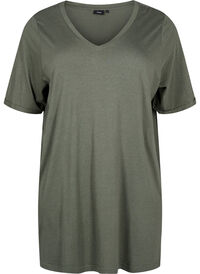 Ensfarget oversized T-skjorte med V-hals, Grønn Ensfarget oversized T-skjorte med V-hals