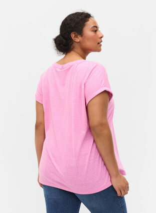 Melert T-skjorte i bomull, Cyclamen Melange, Model image number 1