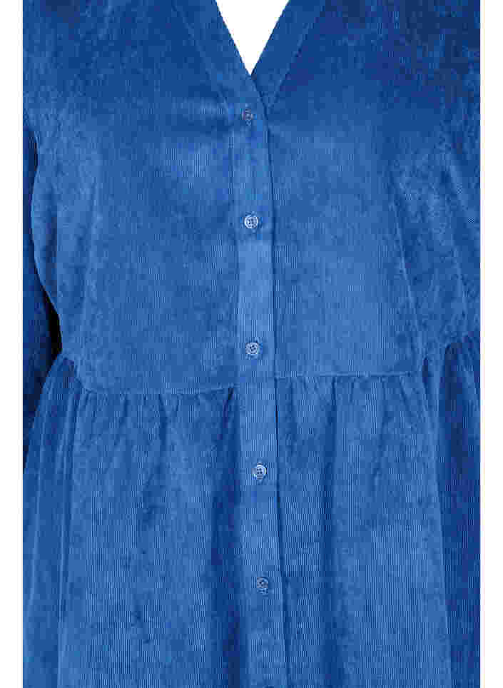 Fløyelskjole med 3/4-ermer og knapper, Estate Blue, Packshot image number 2