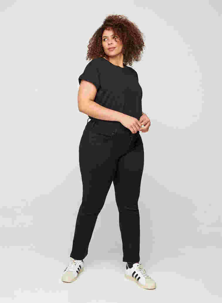 Slim fit Emily jeans med normal høyde i livet, Black, Model image number 5