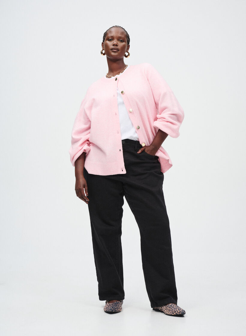 Cardigan med gullfargede knapper, , Model