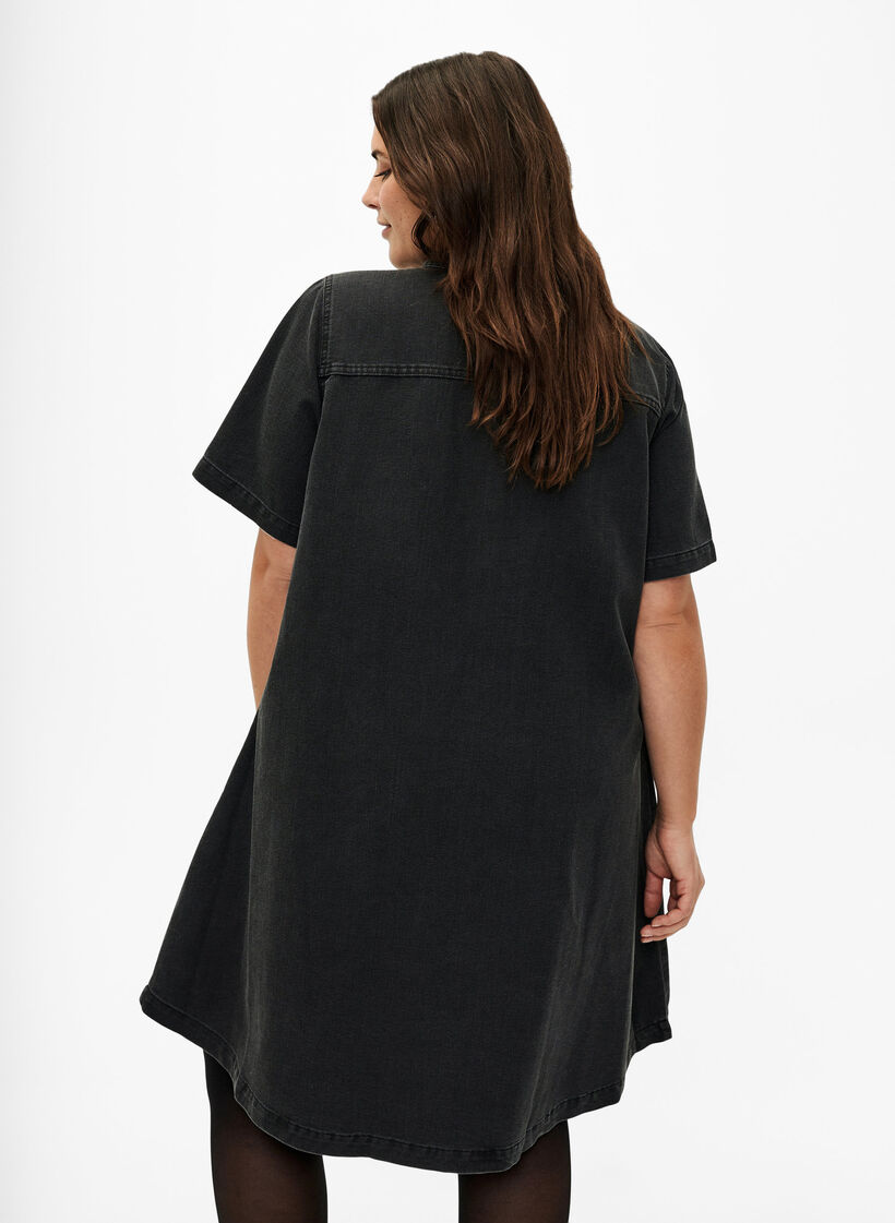 A-formet dongerikjole med korte ermer, Grey Denim, Model image number 1