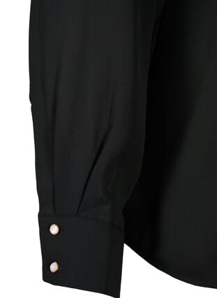 Ruffle-skjortebluse med perleknapper, Black, Packshot image number 3
