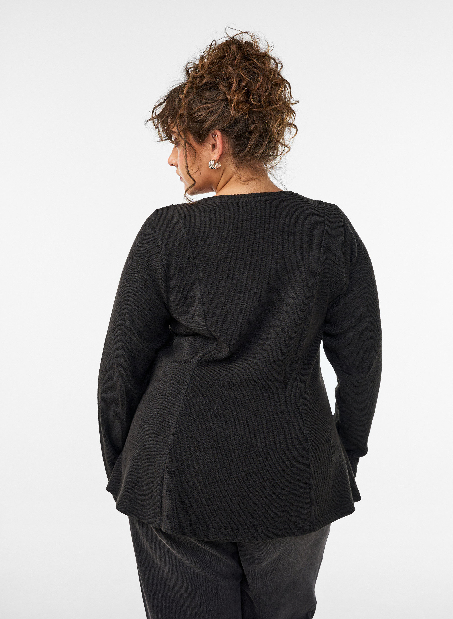ZizziJersey bluse med ribbet tekstur og A-linje passform, Svart, Model image number 2