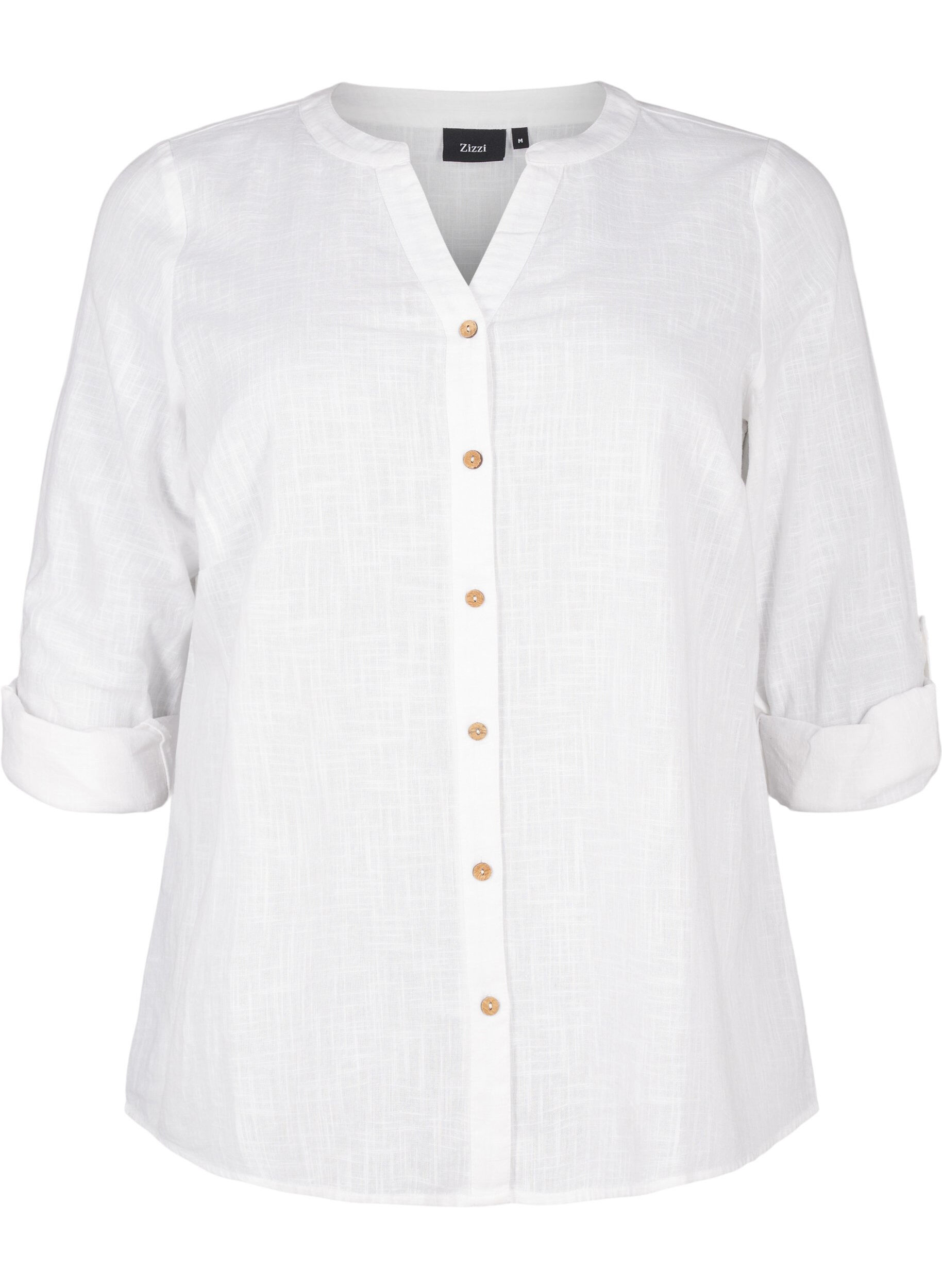 ZizziBomullsbluse med V-hals, Hvit, Packshot image number 0