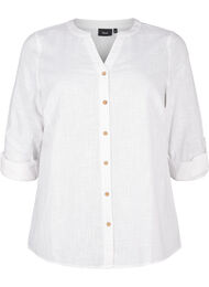 Bomullsbluse med V-hals, Hvit