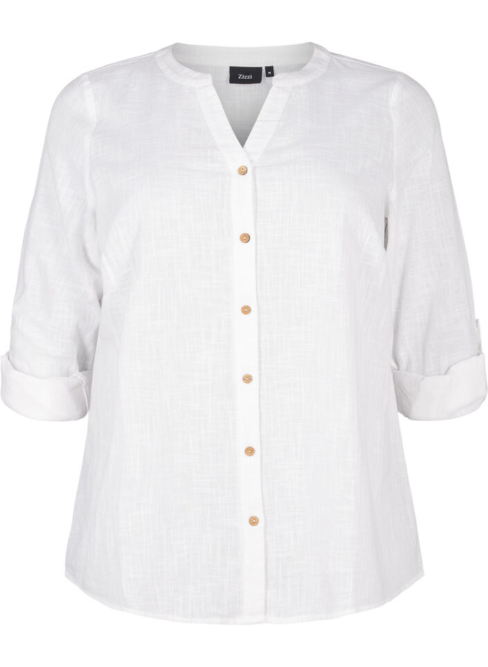 Bomullsbluse med V-hals, Hvit, Packshot image number 0