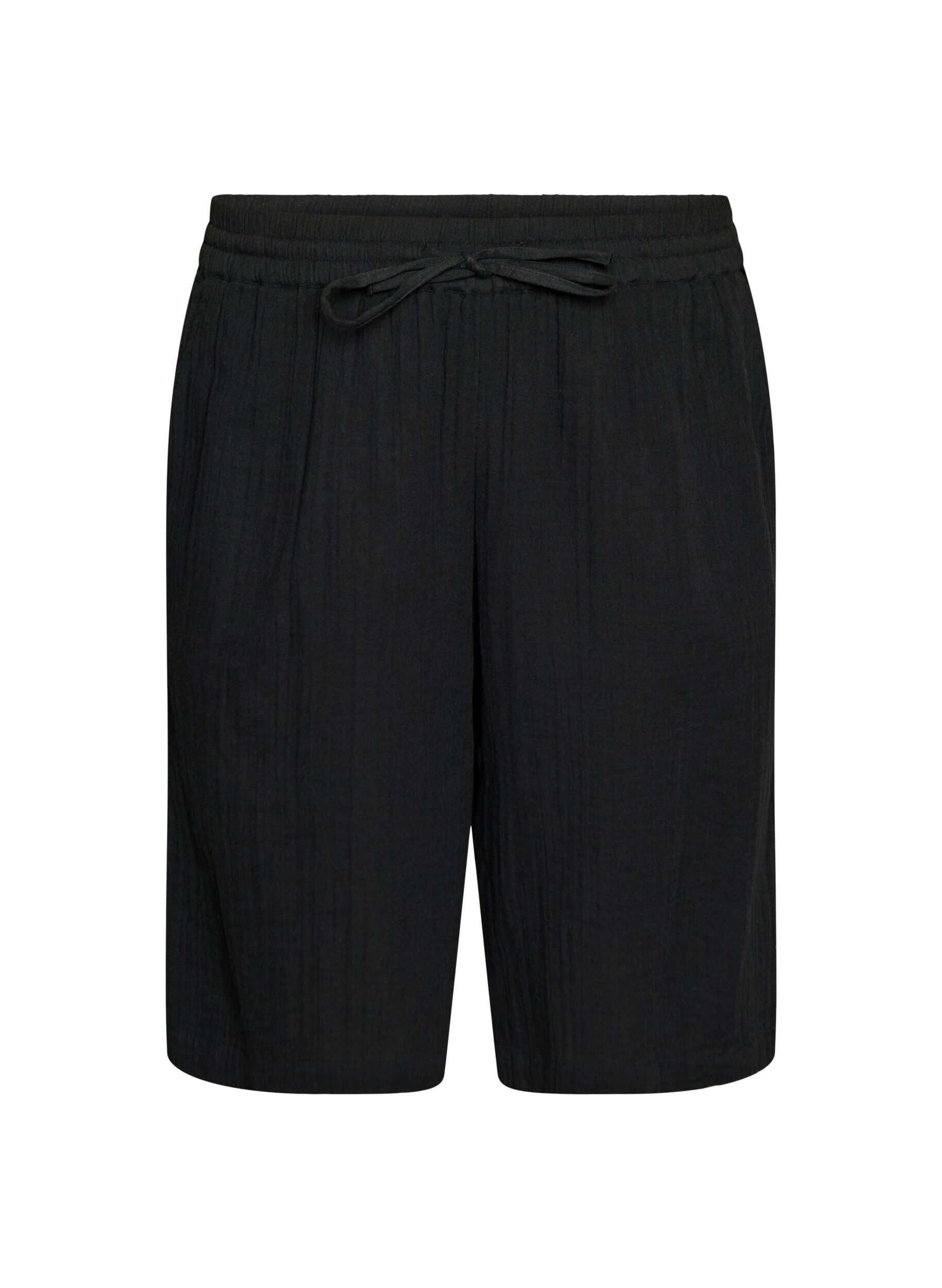 ZizziLoose fit bomullsmusselinshorts med h&oslash;y midje, Svart, Packshot image number 0
