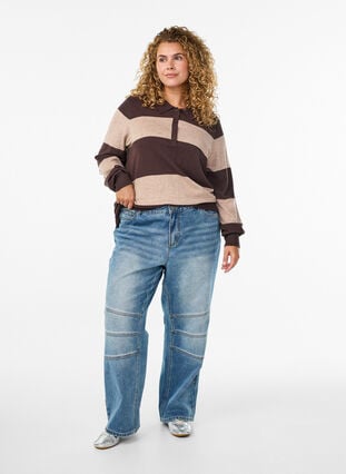 Zizzi Strikkeplagg med krage, Seal Brown Comb, Model image number 1