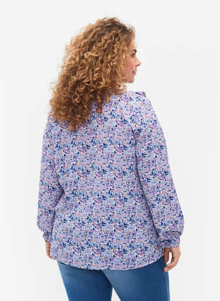 Mønstret bluse med volanger, Purple Ditzy Flower, Model image number 1