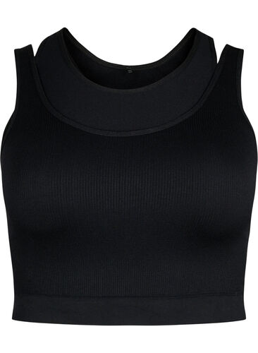 Sømløs sports-BH med dobbeltlag, Black, Packshot image number 0