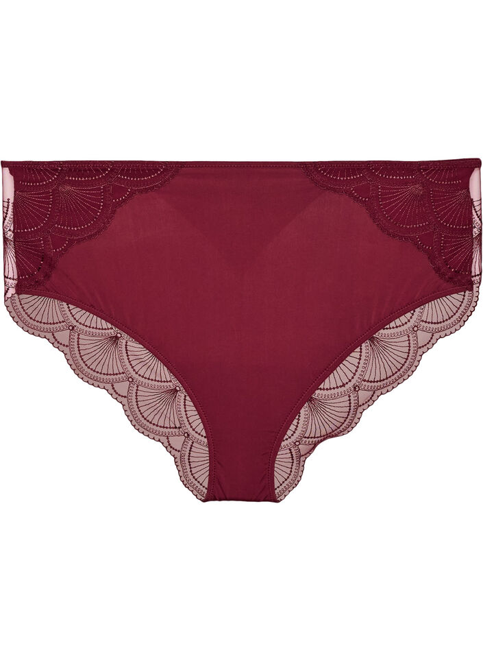 Truser med mesh og kanter i broderte blonder, R&oslash;d, Packshot image number 0