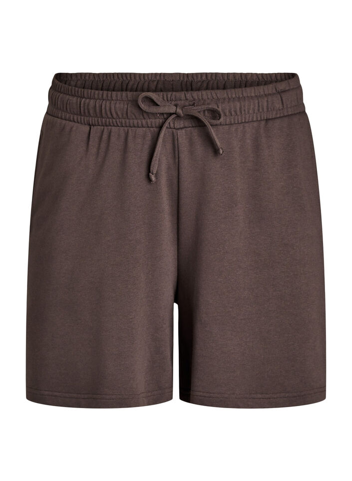 Sweatshorts med h&oslash;y midje og lommer, Brun, Packshot image number 0