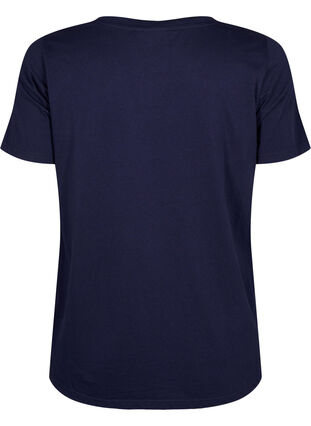 Zizzi T-skjorte i bomull med tekstmotiv, Evening Blue w. 58, Packshot image number 1