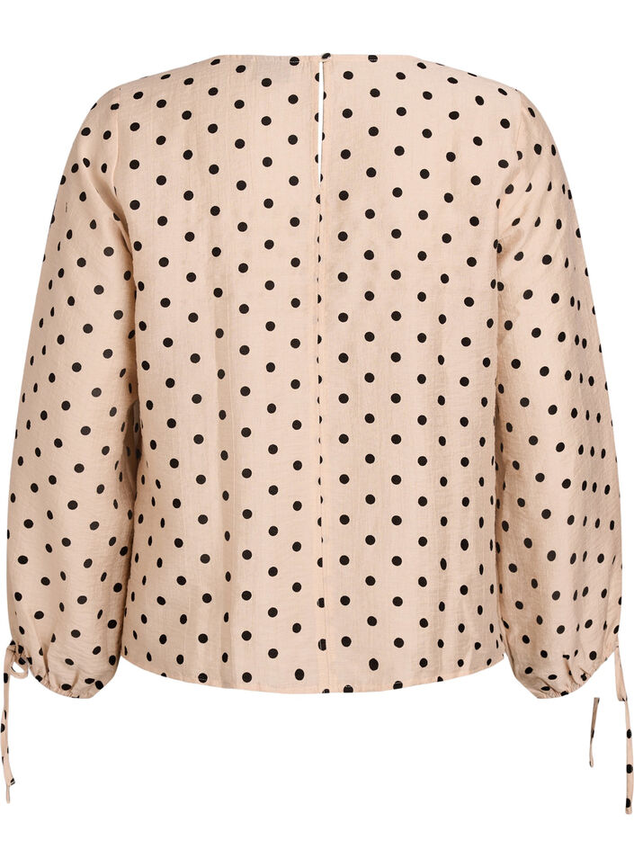 Bluse med prikker og knytedetaljer, Beige, Packshot image number 1