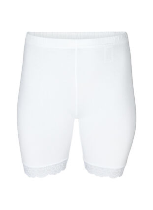 Sykkelshorts med blondekant, Bright White, Packshot image number 0