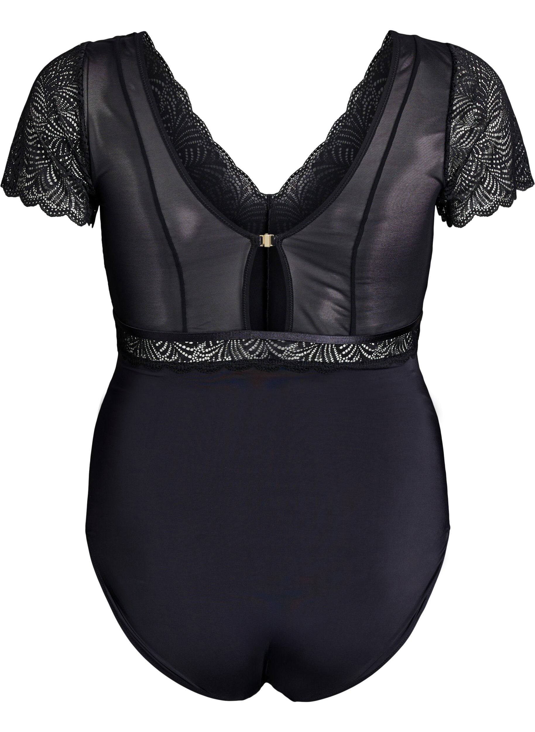 Zizzi Body med blonder og korte ermer, Svart, Packshot image number 1