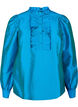 Skinnende skjortebluse med volanger, Diva Blue, Packshot image number 0