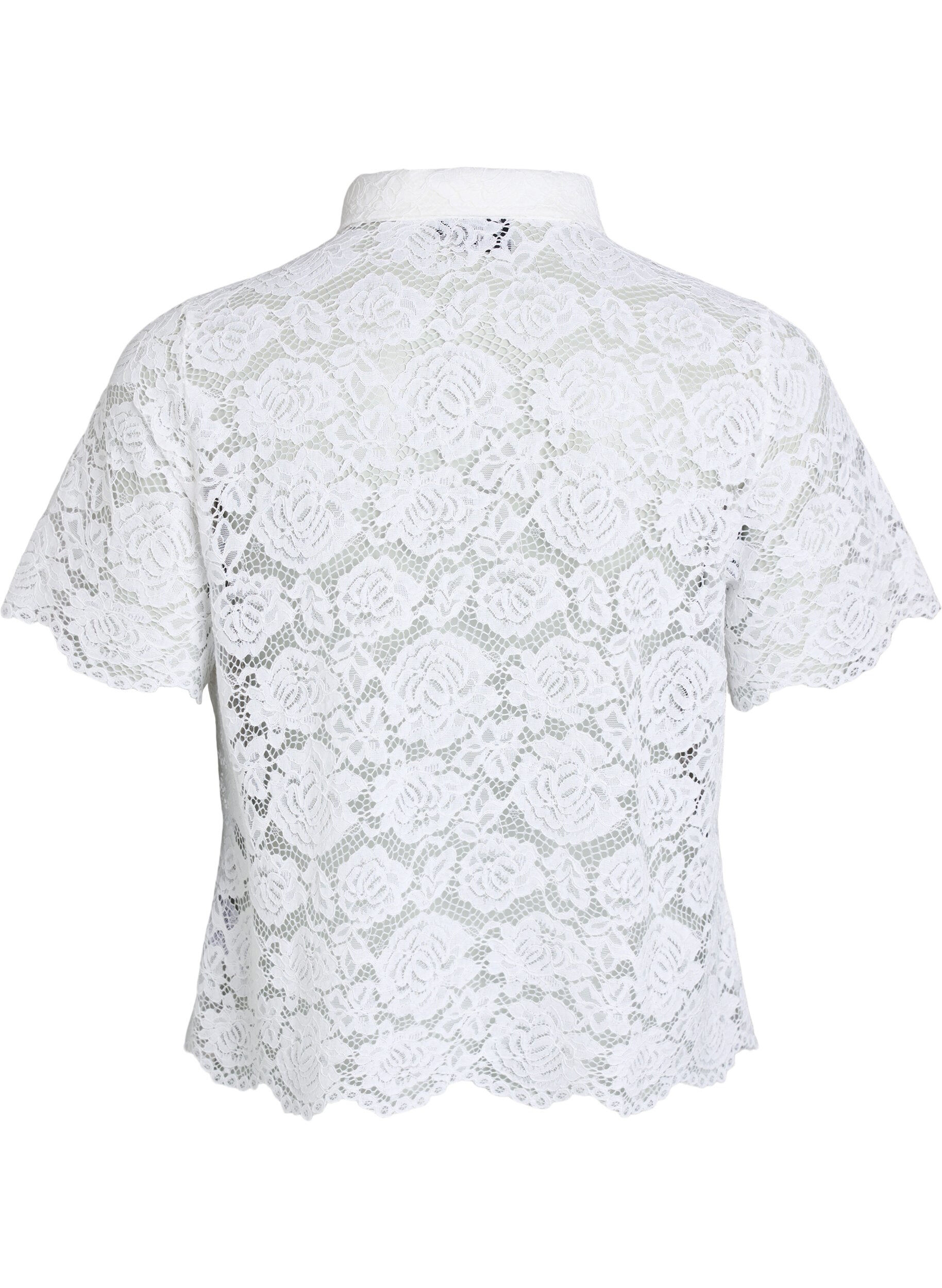 ZizziSkjortebluse i blonde med perleknapper, Hvit, Packshot image number 1
