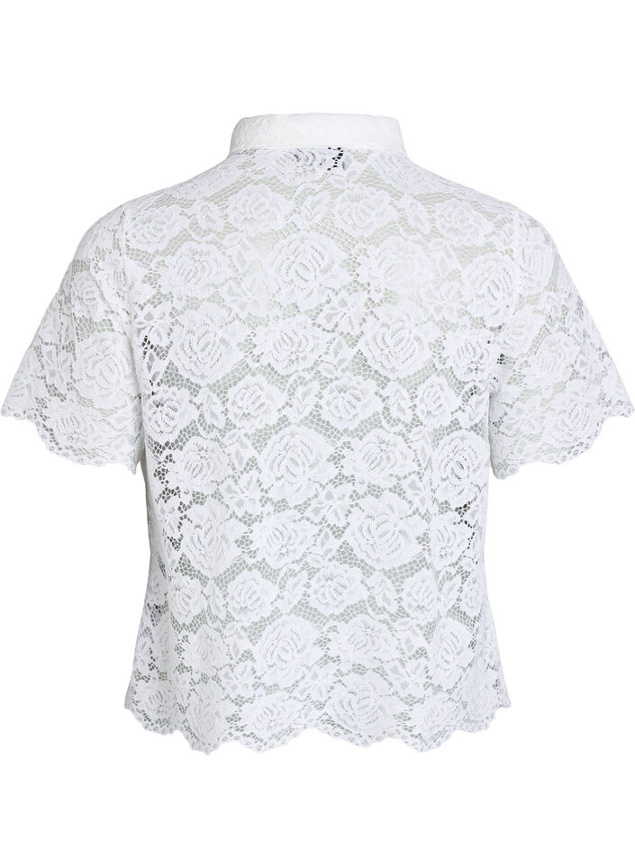 Skjortebluse i blonde med perleknapper, Hvit, Packshot image number 1