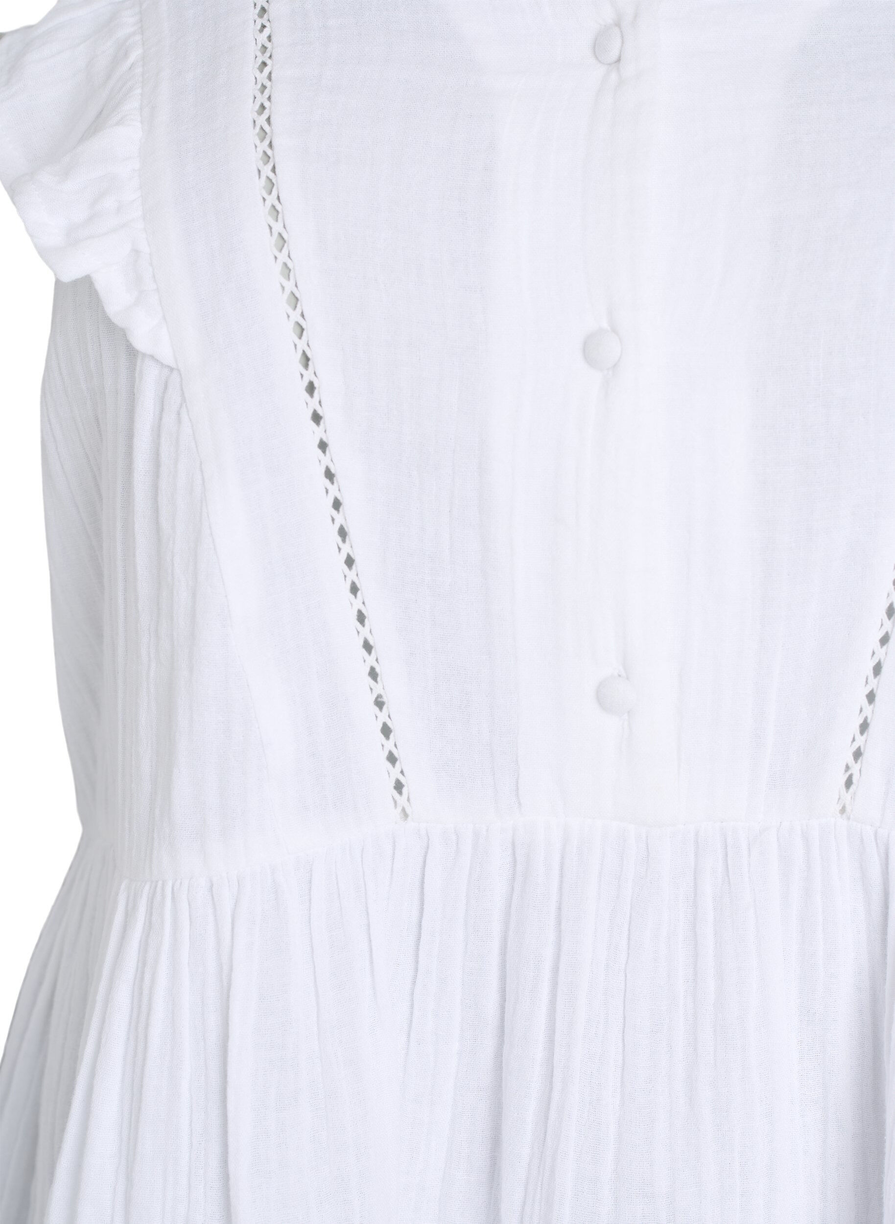 ZizziErmel&oslash;s bluse i bomullsmusselin med volanger, Hvit, Packshot image number 2