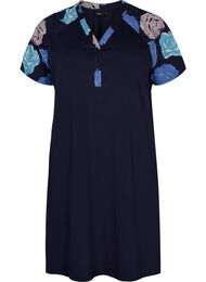 Kortermet nattkjole i bomull med mønster, Blue Flower, Packshot