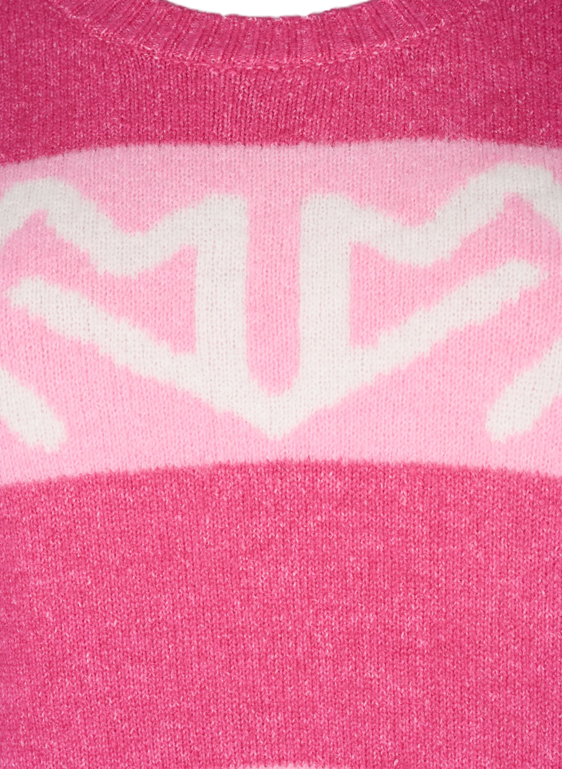 ZizziStripete strikkegenser med grafisk m&oslash;nster, Raspberry Rose Comb, Packshot image number 2