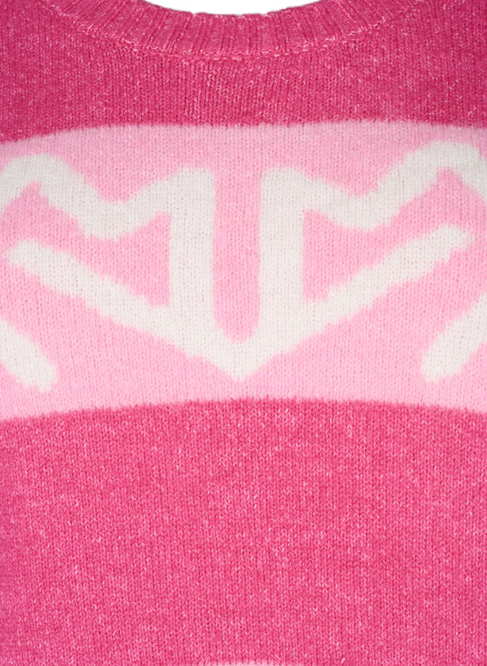 Stripete strikkegenser med grafisk mønster, Raspberry Rose Comb, Packshot image number 2